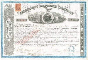 American Express Co. signed by James C. Fargo and Henry Wells - Stock Certificate